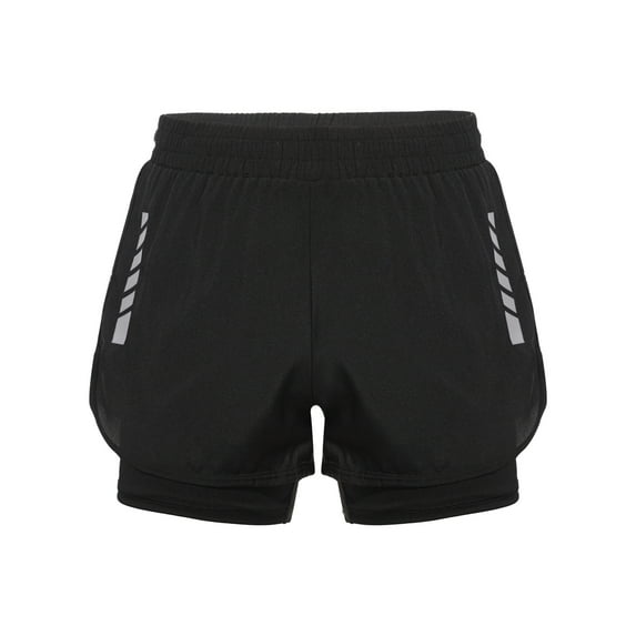 YEAHDOR Boys Mid Waist Double Layer Shorts Jogging Swimming Sports Shorts Black 11-12