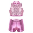 thumbnail image 1 of YEAHDOR Girls 2Pcs Dance Outfit Shiny Sequins Crop Top with Metallic Shorts Set Jazz Hip Hop Dancewear A Pink 8, 1 of 7