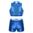 thumbnail image 1 of YEAHDOR Girls 2Pcs Dance Outfit Shiny Sequins Crop Top with Metallic Shorts Set Jazz Hip Hop Dancewear Blue 10, 1 of 7
