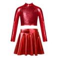 thumbnail image 1 of YEAHDOR Girls 2Pcs Metallic Latin Jazz Dance Outfit Shiny Sequins Long Sleeve Crop Top with Skating Skirt Red 6, 1 of 7