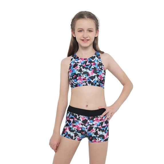 YEAHDOR Girls 2pcs Floral Patterns Swimwear Swimming Tank Top with Boyshorts Bottoms,Sizes 4-14
