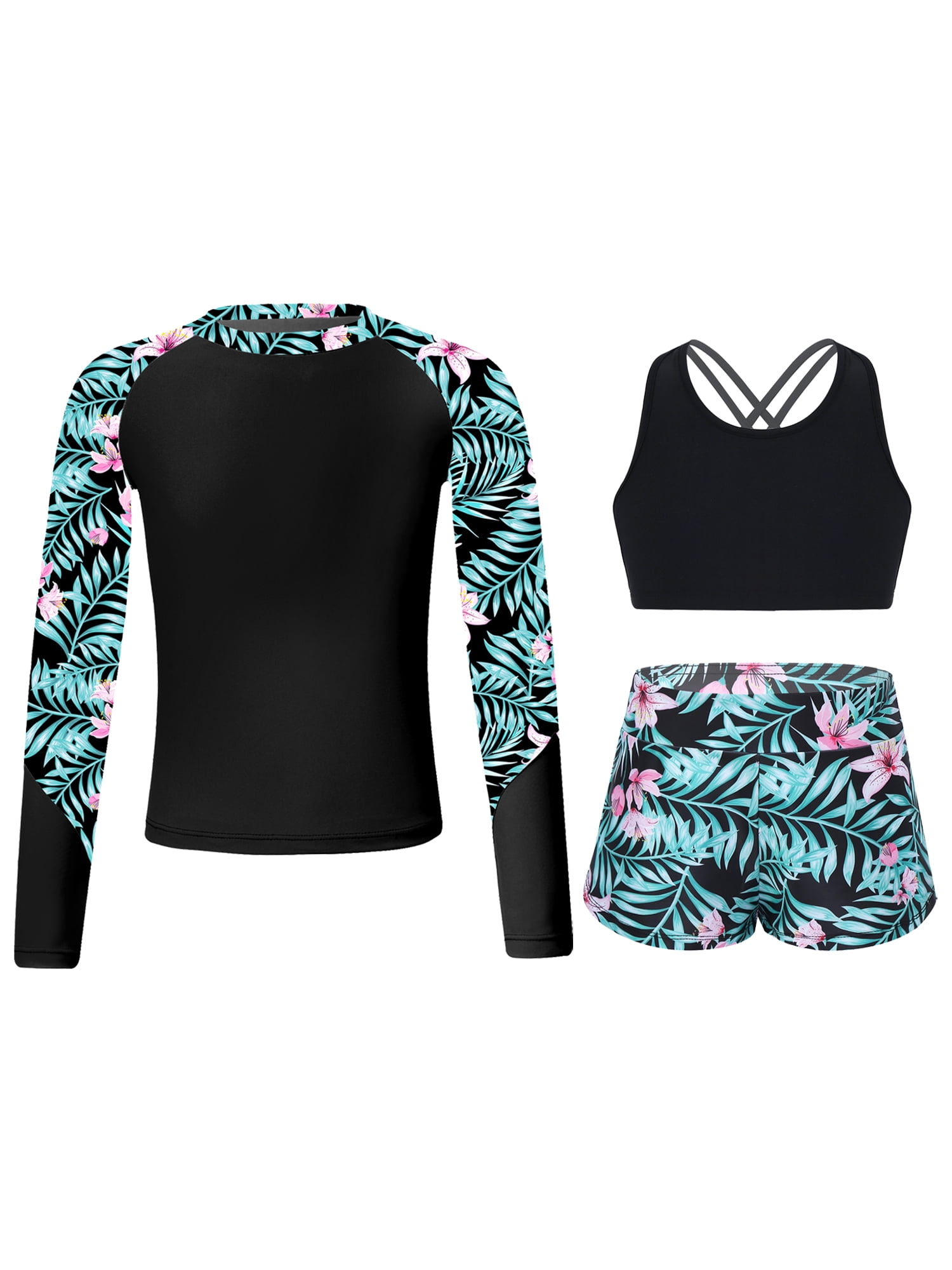 Summer Girls' Top Pants and Swim Cap Three-Piece Set main image 1
