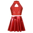 thumbnail image 1 of YEAHDOR Girls Cheer Leader Dance Outfit Sleeveless Crop Top with Metallic Skirt Modern Latin Dance Outfit Red 6, 1 of 5
