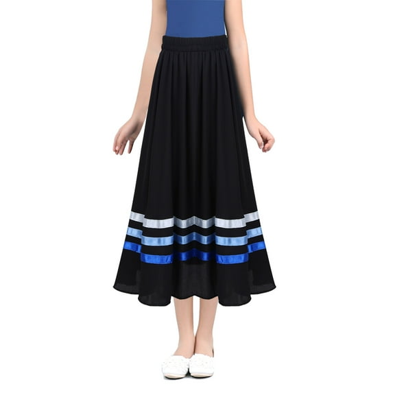 YEAHDOR Girls Chiffon Full Circle Skirt Ballerina Costume Vintage Tea Length Ballet Praise Dance Skirt