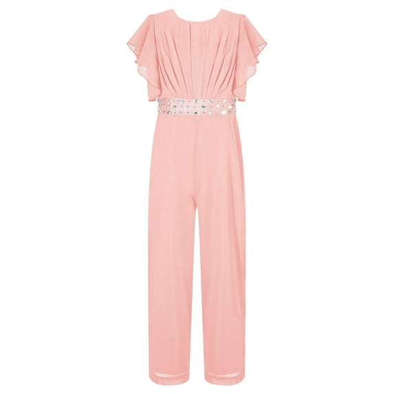 YEAHDOR Girls Chiffon Long Jumpsuit Summer Ruched Bodice Romper Wide Leg Jumpsuit Party Wear Orange Pink 8