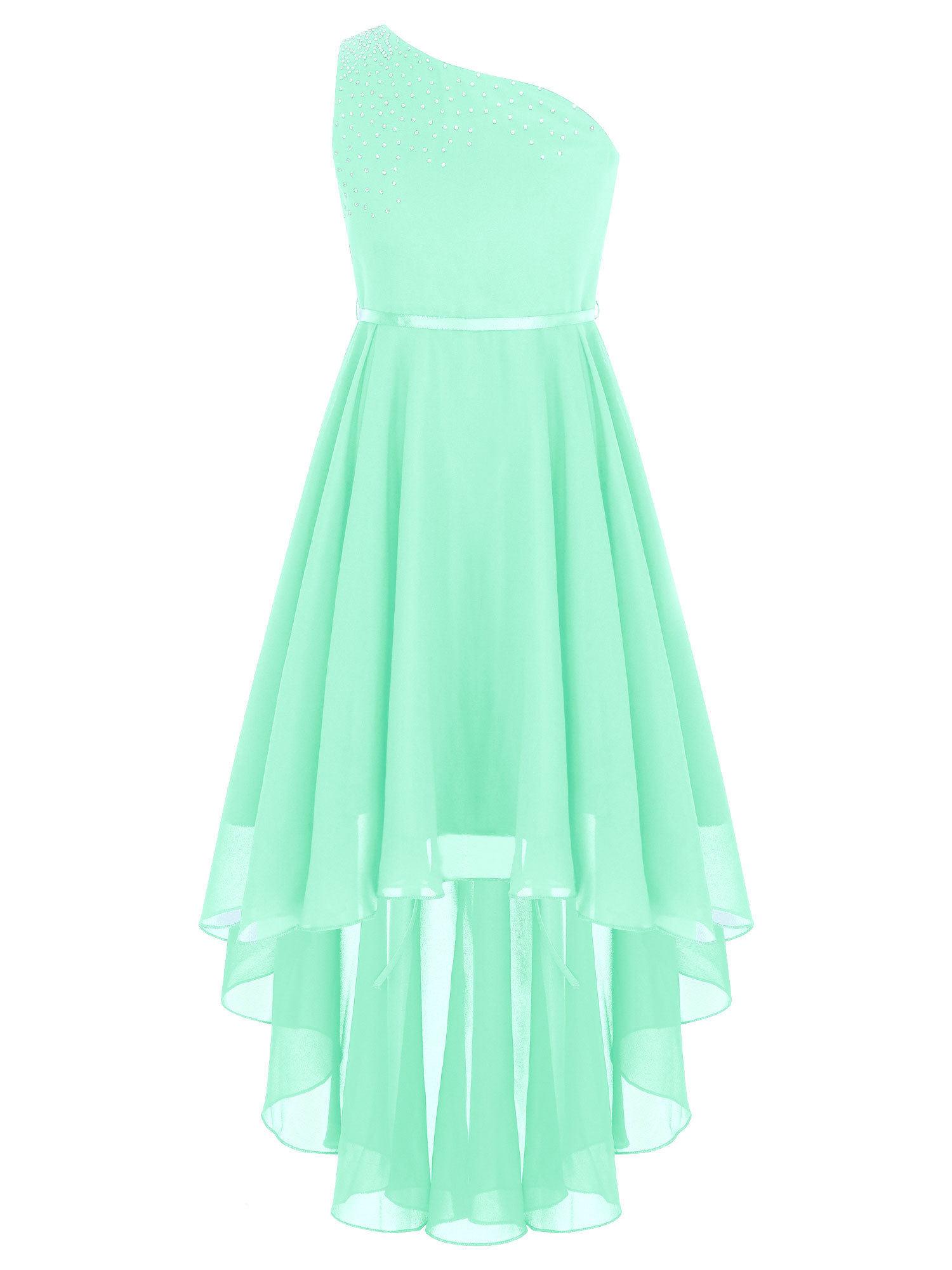 cute one shoulder dresses for juniors YEAHDOR Girls Chiffon One Shoulder Flower Girls Dress Juniors Teens Wedding  Bridesmaid Party Formal Ball Gown Mint Green 8