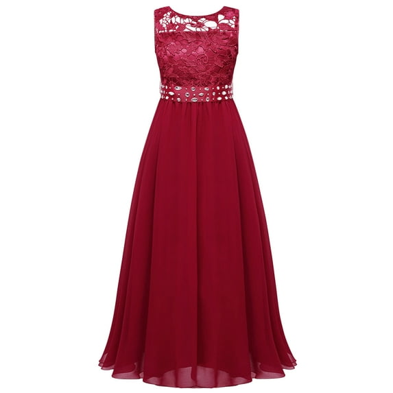 YEAHDOR Girls Chiffon Sequins Flower Girl Dress Floral Lace Princess Birthday Party Dress Burgundy 12