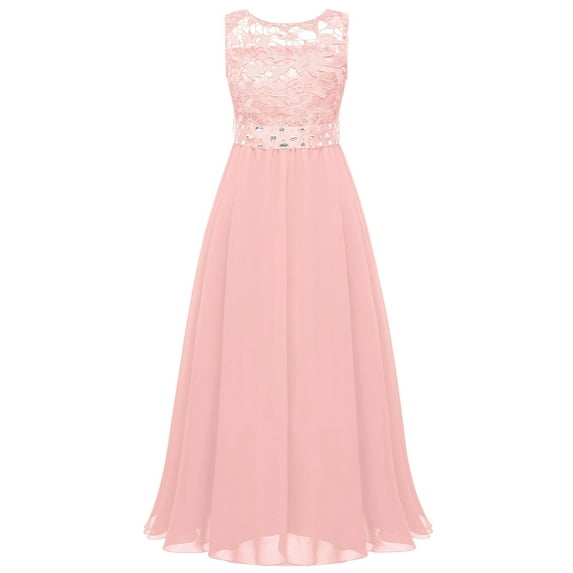 YEAHDOR Girls Chiffon Sequins Flower Girl Dress Floral Lace Princess Birthday Party Dress Pink 14