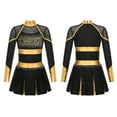 thumbnail image 1 of YEAHDOR Girls Children Cheerleading Outfit Schoolgirl Cheer Team Uniform Dancewear Long Sleeve Shiny Rhinestone Dress Black&Gold 12, 1 of 6
