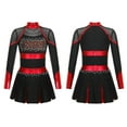 thumbnail image 1 of YEAHDOR Girls Children Cheerleading Outfit Schoolgirl Cheer Team Uniform Dancewear Long Sleeve Shiny Rhinestone Dress Black&Red 14, 1 of 6