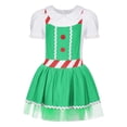thumbnail image 1 of YEAHDOR Girls Christmas Gingerbread Man Dress-Up Party Wear Short Sleeve Stripes Ruffled Leotard Apron Dress Green 6, 1 of 5