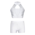thumbnail image 1 of YEAHDOR Girls Dance Performance Gymnastics 2Pcs Outfit Halter Sparkle Sequins Crop Top with Shorts A White 12, 1 of 5