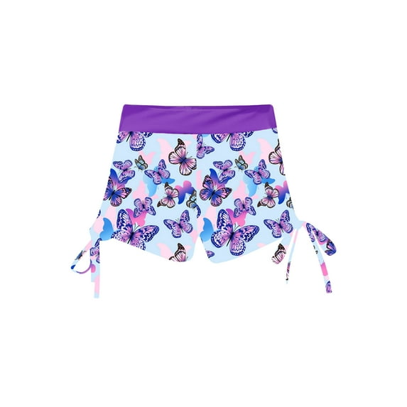YEAHDOR Girls Floral Print Swim Shorts Side Drawstring Quickly-dry Shorts Pool Swimming Tankini Bottoms Purple 10
