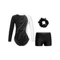 thumbnail image 1 of YEAHDOR Girls Gym Suit Glittery Long Sleeve Gymnastics Leotard with Short Hairband Sports Outfit Stage Performance Dancewear A White&Black 8, 1 of 7