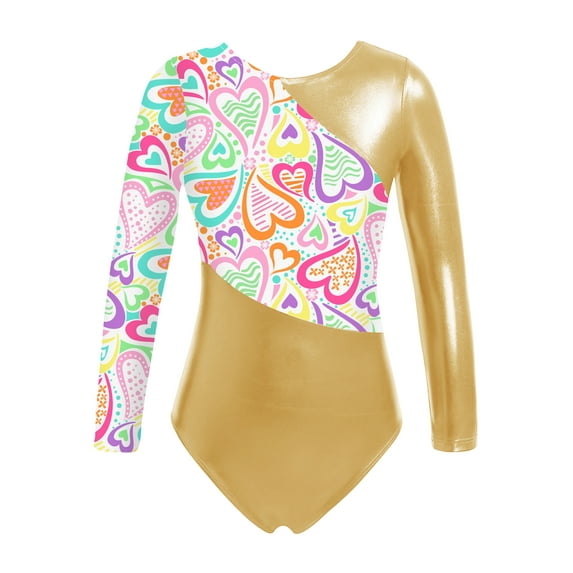 YEAHDOR Girls Gymnastics Leotard Long Sleeve Dancewear Colorful Prints Athletic Ballet Dance Leotard Polka Dot Pink 14