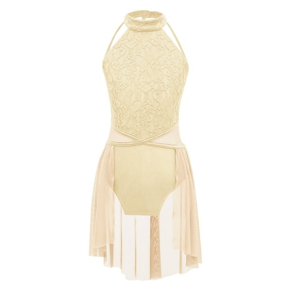 YEAHDOR Girls Juniors Sequins Ballet Dress Sleeveless Mesh Skirted Leotard for Gymnastics Jazz Dance Champagne 6