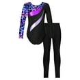 thumbnail image 1 of YEAHDOR Girls Long Sleeve Gym Suit Activewear Shiny Rhinestone Leotard with Leggings Sports Skating Outfit Neon Starry 12, 1 of 7