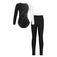 thumbnail image 1 of YEAHDOR Girls Long Sleeve Gym Suit Activewear Shiny Rhinestone Leotard with Leggings Sports Skating Outfit White&Black 10, 1 of 7