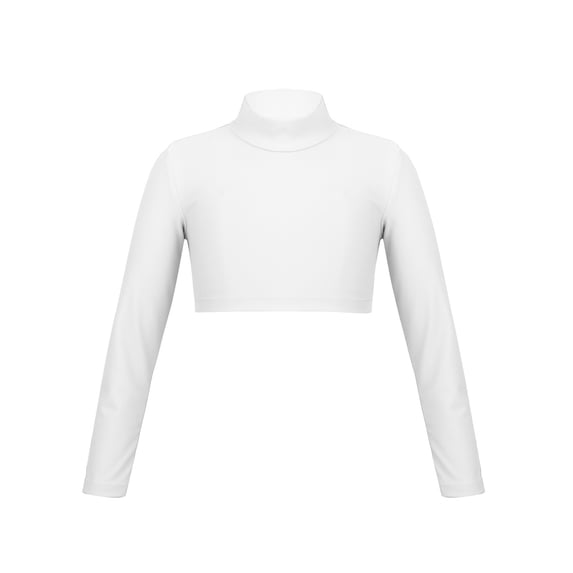 YEAHDOR Girls Long Sleeve Solid Color Tops Dance Performance Crop Top Dancewear Ivory 16
