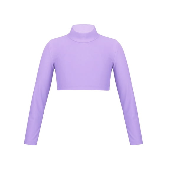 YEAHDOR Girls Long Sleeve Solid Color Tops Dance Performance Crop Top Dancewear Lavender 16