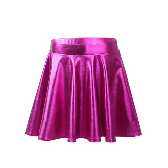 YEAHDOR Girls Metallic Glossy Flared Dance Skirt Holographic High Waist Jazz Hip Hop Performance Costume