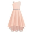 thumbnail image 1 of YEAHDOR Girls One Shoulder Bridesmaid Birthday Party Rhinestones Belt Irregular Hem Swing Dress Coral Pink 12, 1 of 5