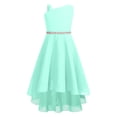thumbnail image 1 of YEAHDOR Girls One Shoulder Bridesmaid Birthday Party Rhinestones Belt Irregular Hem Swing Dress Mint Green 14, 1 of 5