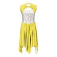 thumbnail image 1 of YEAHDOR Girls Overlay Liturgical Praise Dance Dress Contrast Color Asymmetrical Hem Contemporary Dance Costume Yellow-A 6, 1 of 5