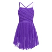 YEAHDOR Girls Spaghetti Chiffon Ballet Dance Dress Gymnastics Leotard Overlay Lyrical Ballerina Costume Purple 12