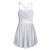 YEAHDOR Girls Spaghetti Chiffon Ballet Dance Dress Gymnastics Leotard Overlay Lyrical Ballerina Costume White 8