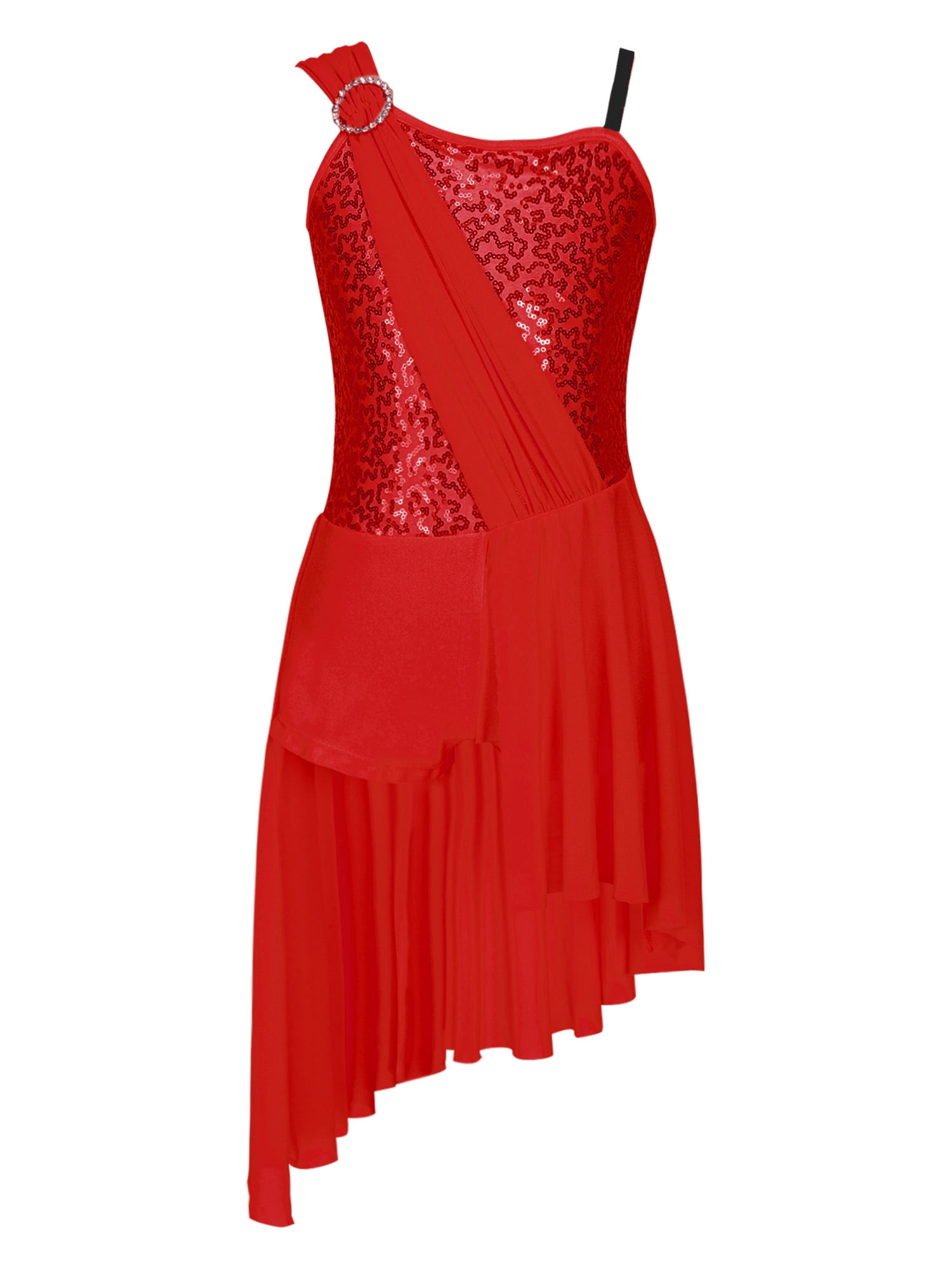 YEAHDOR Girls Sparkling Sequins Bodice Leotard with HighLow Skirt