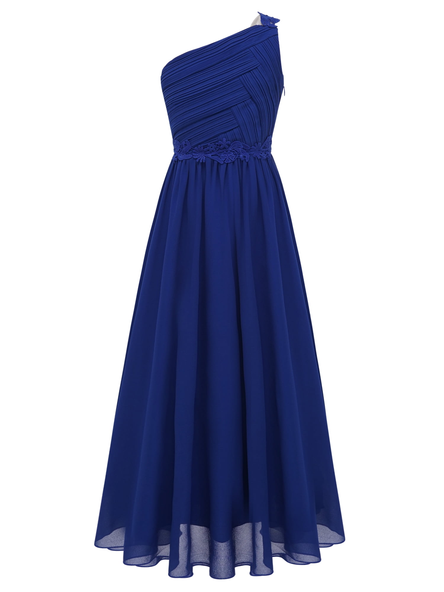 YEAHDOR Girls Special Occasion Dress One Shoulder Chiffon Formal Party Gown Juniors Bridesmaid Wedding Flower Girls Dress Blue 10