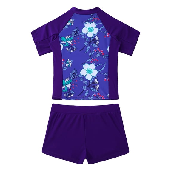 YEAHDOR Girls Youth 2Pcs Flowers Leaves Prints Swimsuit Rash Guard Tops with Boyshorts Swimsuit