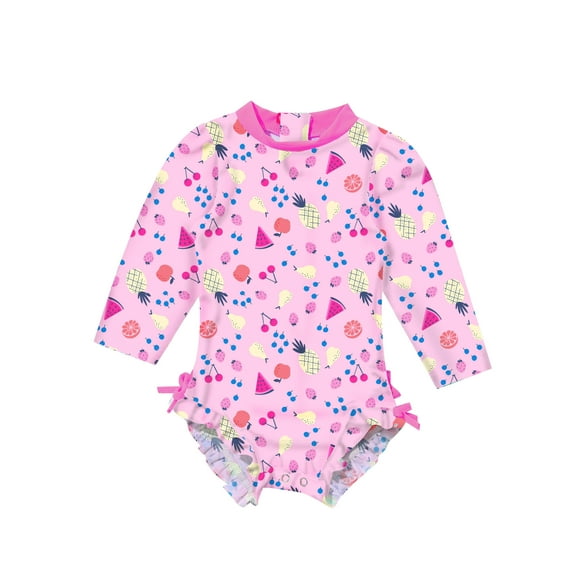 YEAHDOR Infant Baby Girls Floral Ruffles One Piece Swimsuit Long Sleeve Rash Guard Shirt Bathing Suit Pink 18-24 Months
