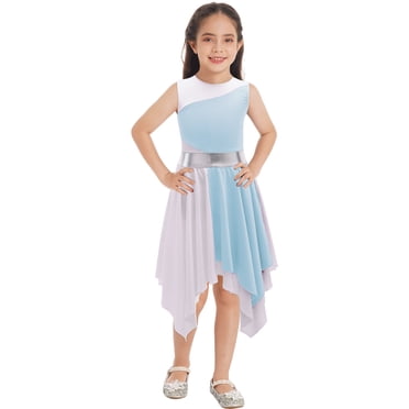 Danzcue Girls' Shimmery Asymmetrical Bell Sleeve Dance Dress – Long Sleeve, Polyester