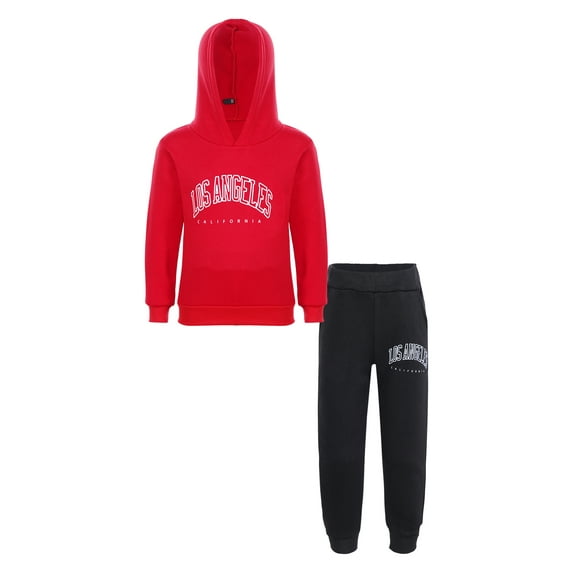 YEAHDOR Kids Boys 2Pcs Sweatsuit Activewear Long Sleeve Pullover Hoodie with Sweatpants Jogger Set Red&Black 10-11