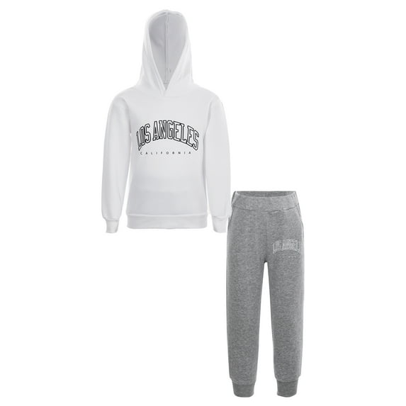 YEAHDOR Kids Boys 2Pcs Sweatsuit Activewear Long Sleeve Pullover Hoodie with Sweatpants Jogger Set White&Gray 5-6