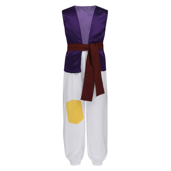 YEAHDOR Kids Boys Halloween Arabian Prince Cosplay Costume Outfit Carnival Theme Party Dress Up Vest with Pants Belt Set Purple 2-3