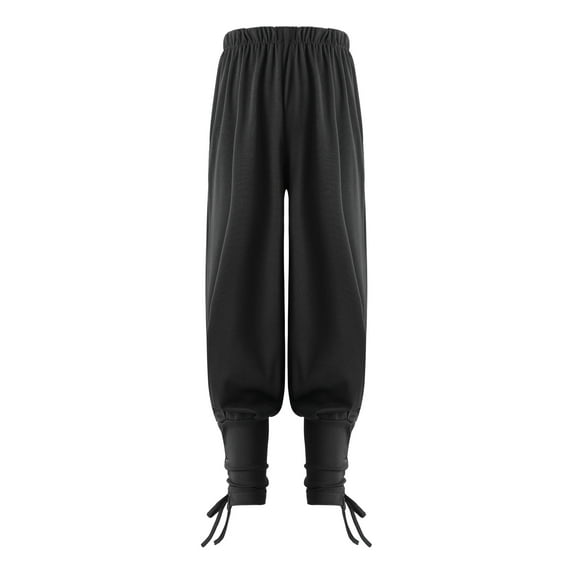 YEAHDOR Kids Boys Medieval Ankle Banded Pirate Pants Carnival Fancy Dress Up Tapered Gothic Trousers Black 10-12