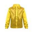 thumbnail image 1 of YEAHDOR Kids Boys Sparkly Sequins Lapel Collar Shirt Long Sleeve Tops for Jazz Latin Dance Performance Gold 110, 1 of 6