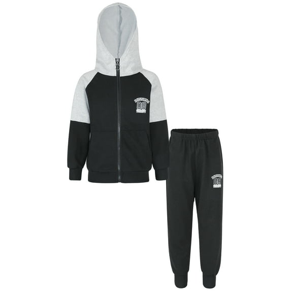 YEAHDOR Kids Boys Tracksuit Sweatsuit Zip Up Hoodie Sweatshirt Tops with Jogger Sweatpants Black 3-4