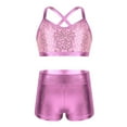 thumbnail image 1 of YEAHDOR Kids Girls 2 Piece Ballet Active Outfit Shiny Dance Gymnastics Tank Top with Booty Shorts, 1 of 7