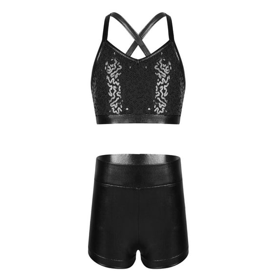 YEAHDOR Kids Girls 2 Piece Ballet Active Outfit Shiny Dance Gymnastics Tank Top with Booty Shorts