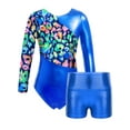 thumbnail image 1 of YEAHDOR Kids Girls 2 Piece Dance Gymnastics Outfit Suit Metallic Leotard with Athletic Shorts Royal Blue 6, 1 of 7