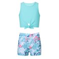 thumbnail image 1 of YEAHDOR Kids Girls 2-Piece Sports Dance Outfit Crop Top with Booty Shorts Gym Suit Running Cycling Sportswear Green Palm Leaf 10, 1 of 7