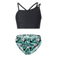 thumbnail image 1 of YEAHDOR Kids Girls 2-Piece Swimsuit Solid Color Crop Top with Bikini Briefs Bathing Suit Beach Wear Black&Lily 12, 1 of 5