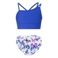 thumbnail image 1 of YEAHDOR Kids Girls 2-Piece Swimsuit Solid Color Crop Top with Bikini Briefs Bathing Suit Beach Wear Royal Blue&Butterfly 6, 1 of 5