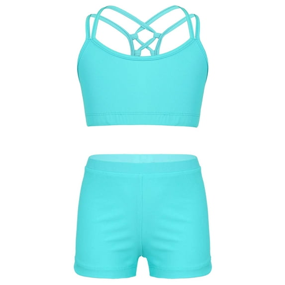 YEAHDOR Kids Girls 2Pcs Swimsuit Crisscross Back Straps Cutout Crop Top with Shorts Set Swimming Suit