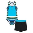 thumbnail image 1 of YEAHDOR Kids Girls 3Pcs Swimsuit Stripped Front Zipper Tank Top with Briefs and Shorts Bathing Suit Green 14, 1 of 7