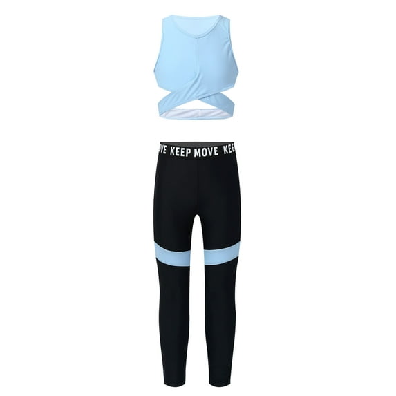 YEAHDOR Kids Girls Activewear Athletic Crop Top with Leggings Gym Sports Suit Outfit Set